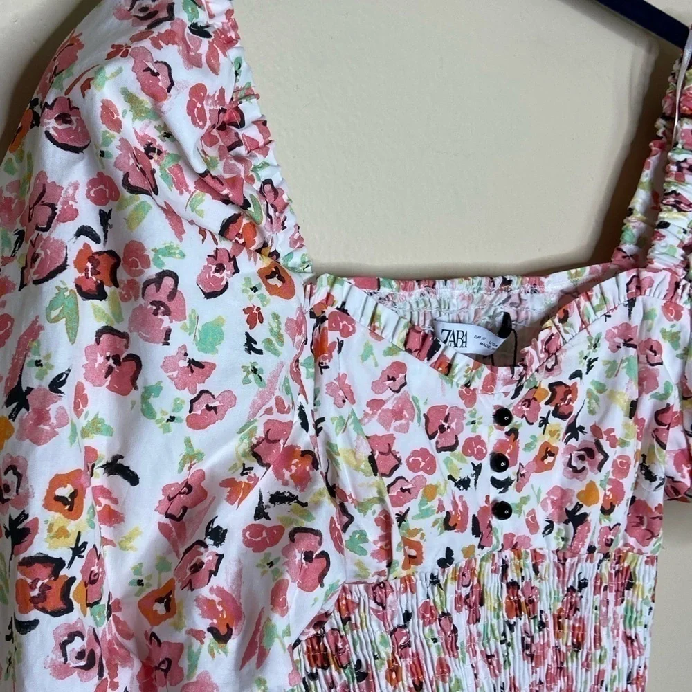 NWT Zara Print Puff Sleeve Floral Top size Small cottagecore prairie